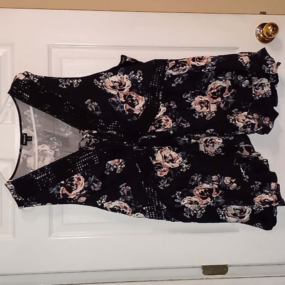 LACE UP BABYDOLL - STRETCH CHALLIS FLORAL BLACK